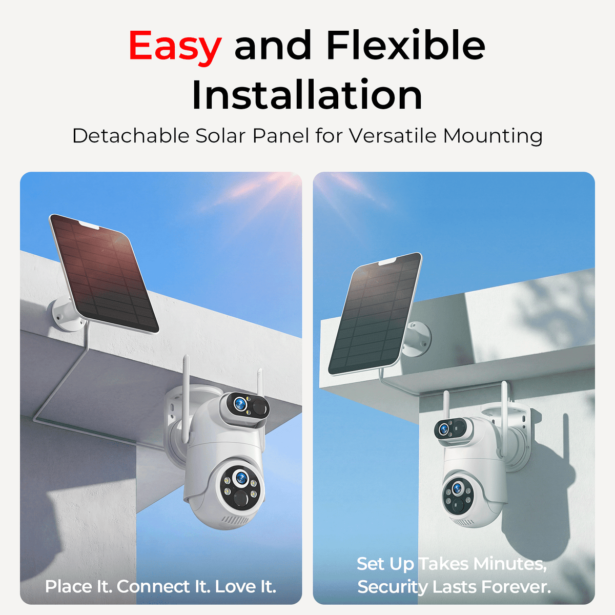 VividEye 4K Dual-Lens Solar Security Camera, 360° PTZ Surveillance security Cameras Wireless Wifi Outdoor, IP65 Waterproof PIR Detection, Full Color Night Vision, 2-Way Audio, Rechargeable Batter